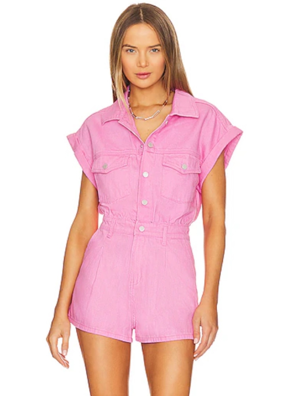 Blank NYC Pink Denim Short Sleeve Romper